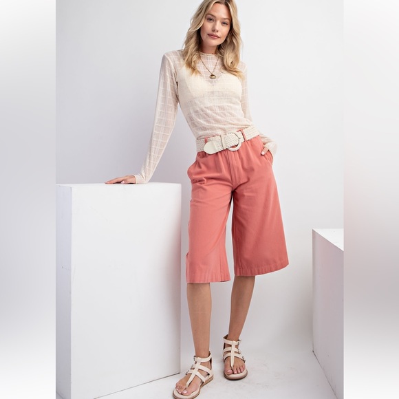 New in! So Cute Washed Cotton Twill Capri Pants Elastic Waist Relaxed Fit - Picture 7 of 8